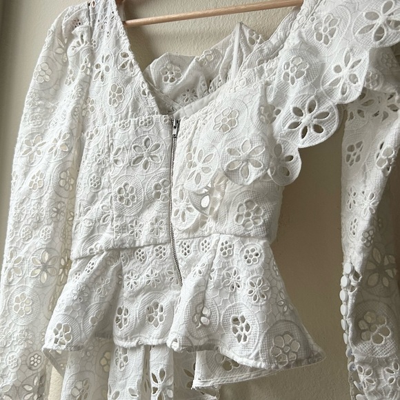 SELF-PORTRAIT White Asymmetric Floral Embroidered Eyelet Broderie Top Sz 0 - Picture 11 of 16
